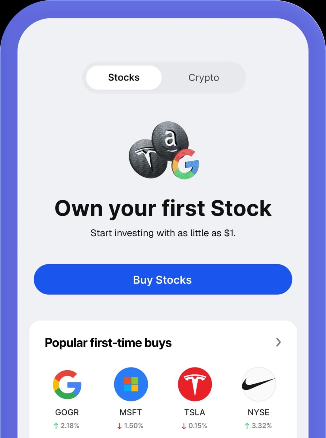 Atom Stocks Interface on Mobile